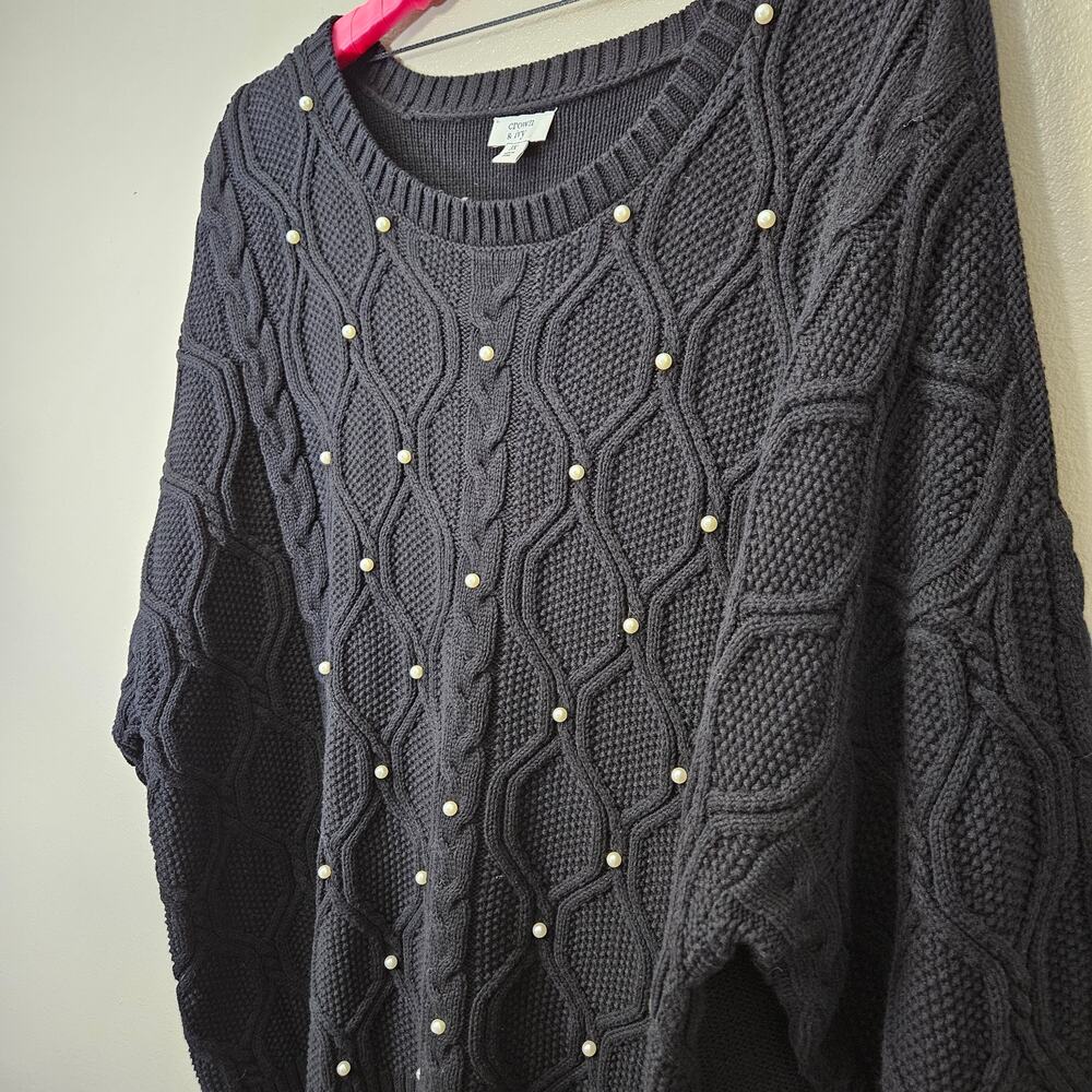 Coquette Crown&Ivy 3X Black Pearl CableKnitSweater GothicRomance Balletcore Chic